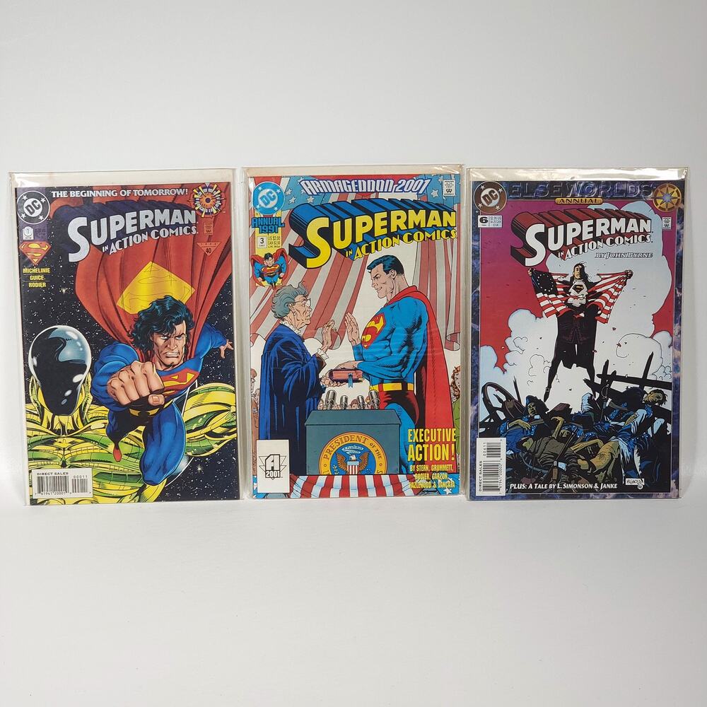 3 Book Lot Superman in Action Comics Vol1 #0 Annual 3 & 6 | VG+ B&B (D.C. 91/94)
